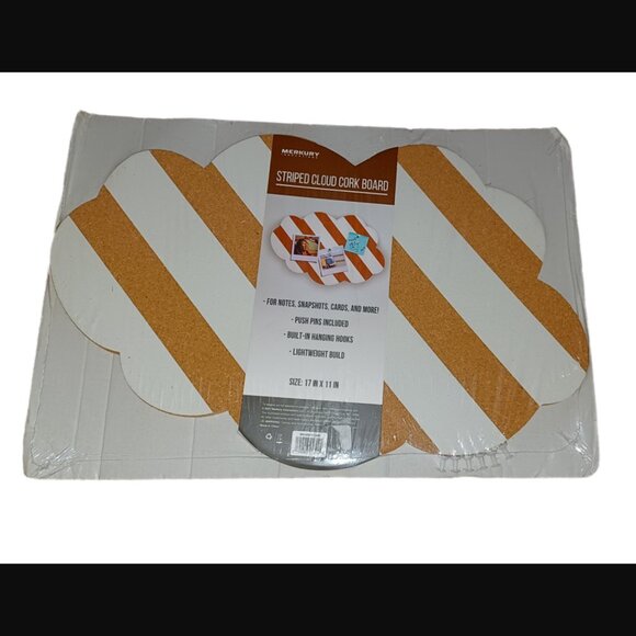 Merkury Innovations White And Brown Striped Cloud Cork Board 17"X11" New - Picture 2 of 6